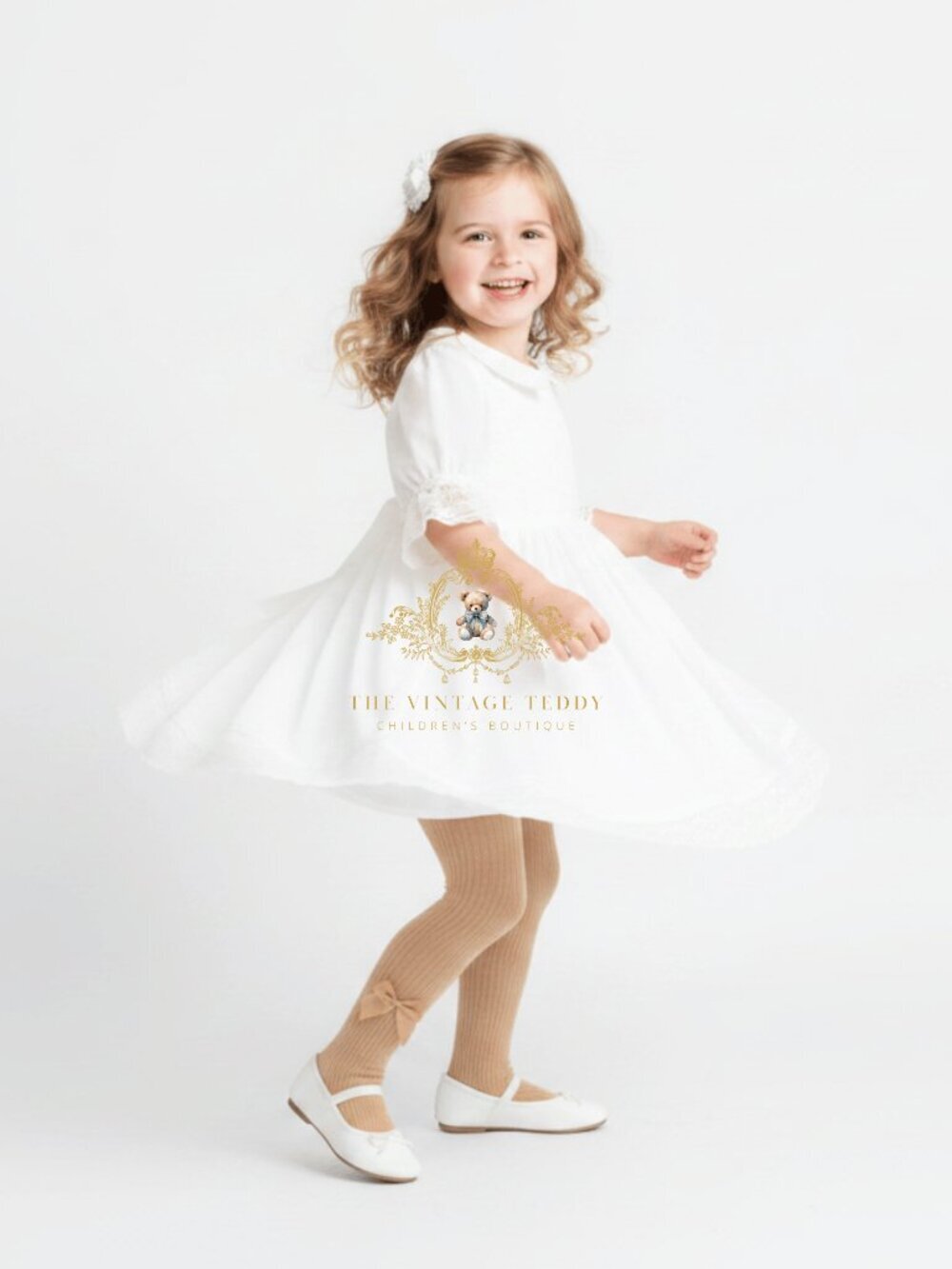 NWT Cute Little Girls Tights Children Stockings Kids Socks Satin Bow Tan 6-8Y